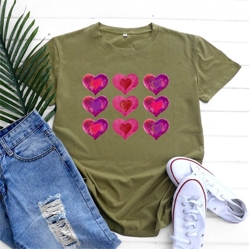 9 Hearts Printed Cotton T-Shirt dylinoshop