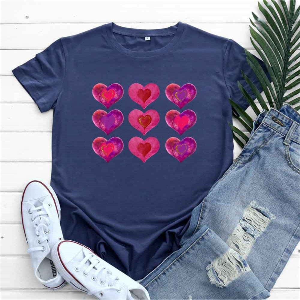 9 Hearts Printed Cotton T-Shirt dylinoshop