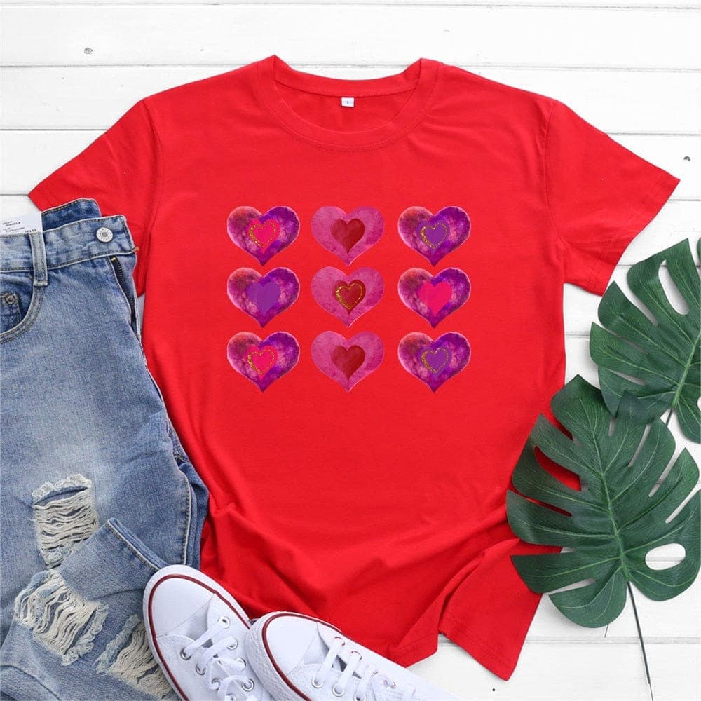 9 Hearts Printed Cotton T-Shirt dylinoshop