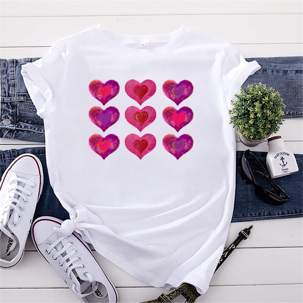 9 Hearts Printed Cotton T-Shirt dylinoshop