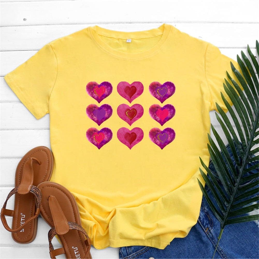 9 Hearts Printed Cotton T-Shirt dylinoshop