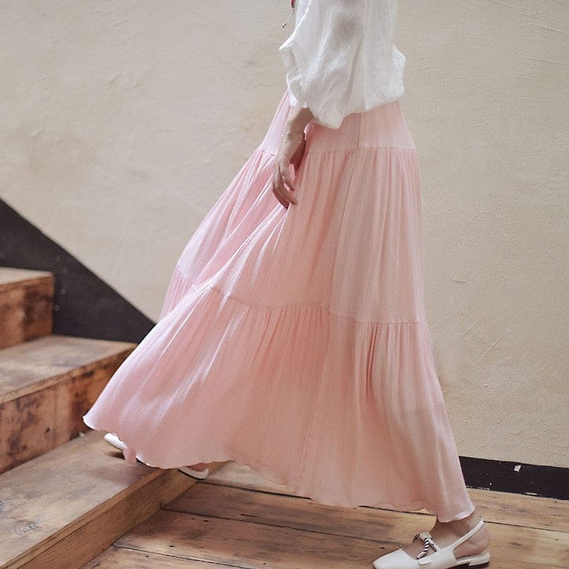 Flowy High Waist Cotton Linen Skirt Buddhatrends