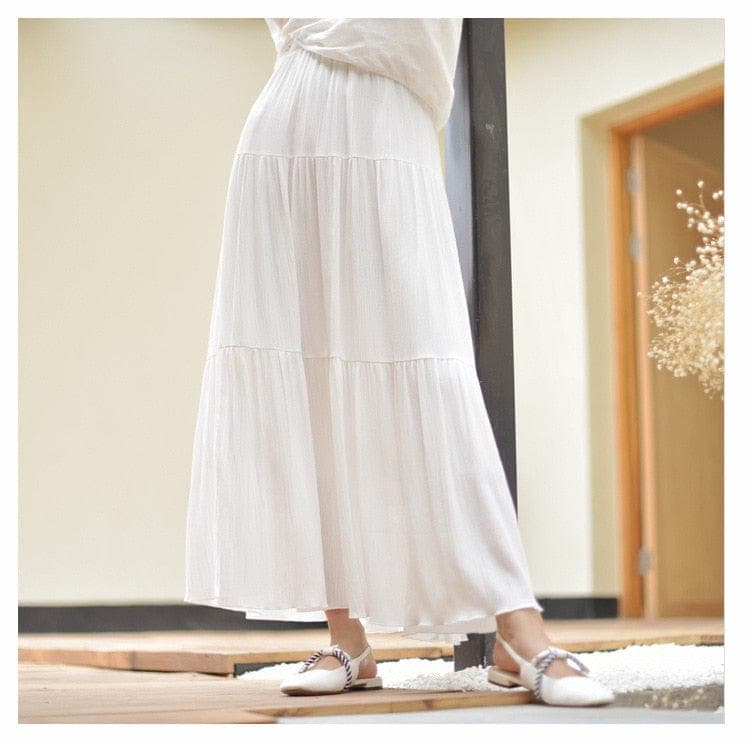 Flowy High Waist Cotton Linen Skirt Buddhatrends