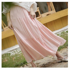 Flowy High Waist Cotton Linen Skirt Buddhatrends