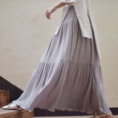 Flowy High Waist Cotton Linen Skirt Buddhatrends