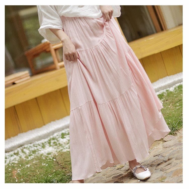 Flowy High Waist Cotton Linen Skirt Buddhatrends