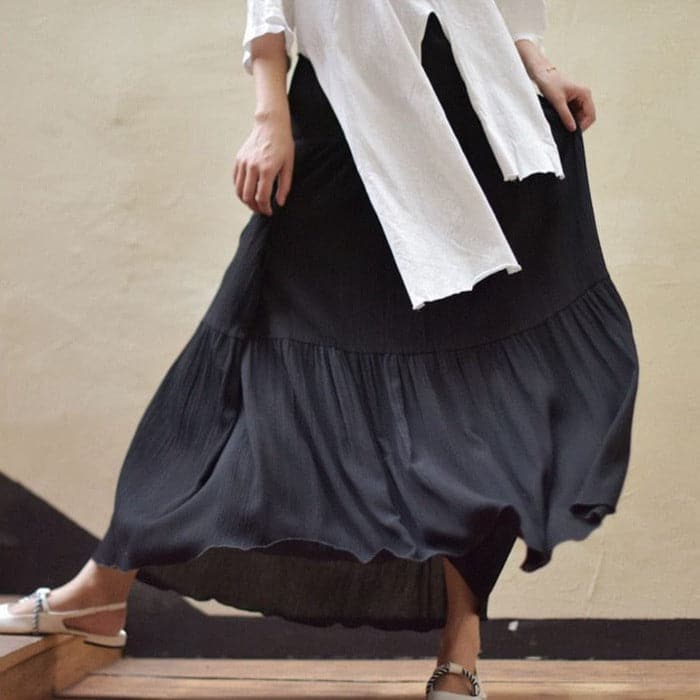 Flowy High Waist Cotton Linen Skirt Buddhatrends