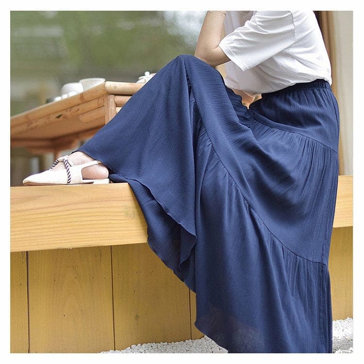 Flowy High Waist Cotton Linen Skirt Buddhatrends