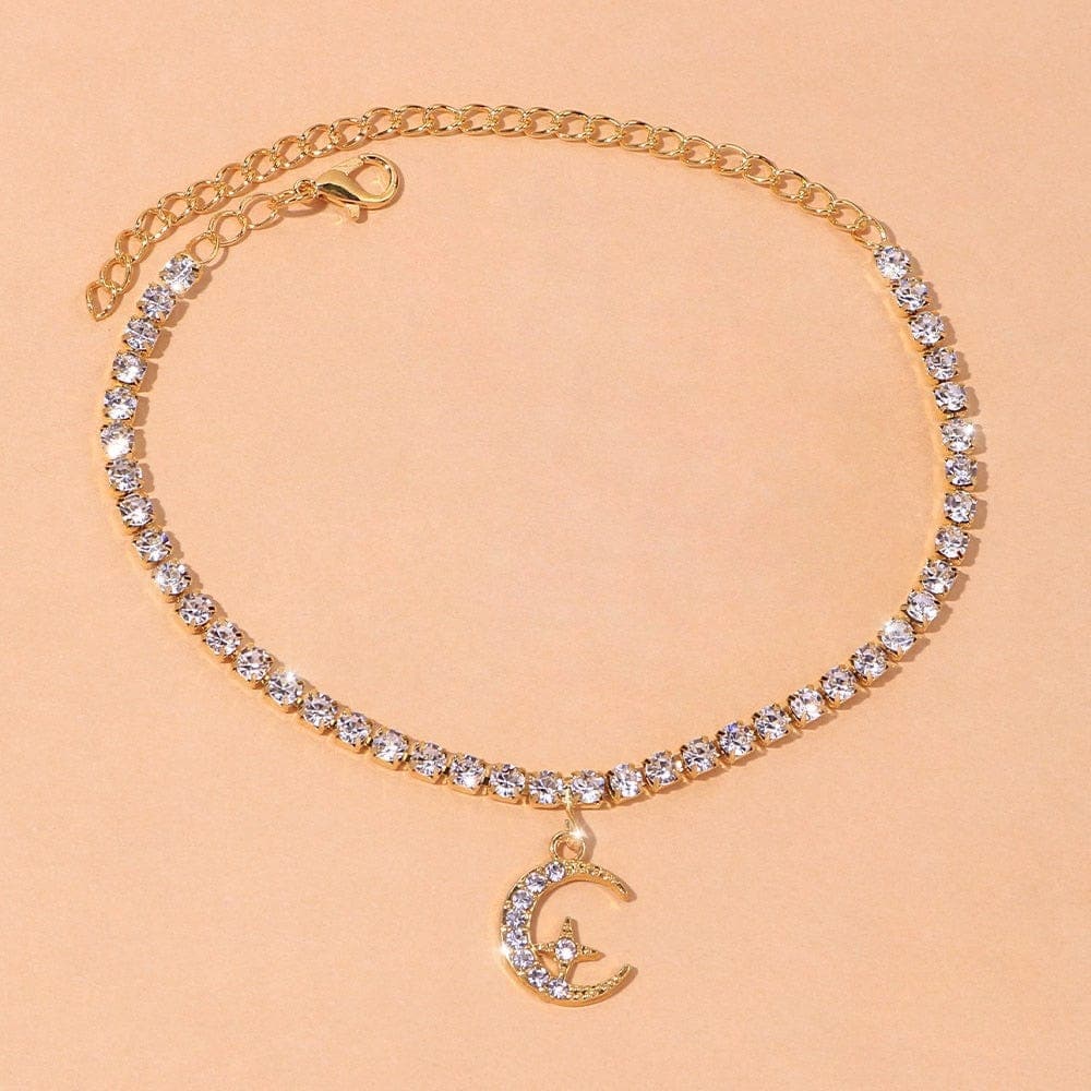 Star in Moon Crescent 925 Silver Anklet Buddhatrends