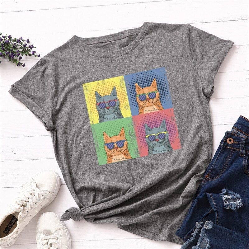 Graphic Kitten O Neck Tee Buddhatrends