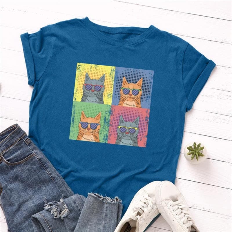 Graphic Kitten O Neck Tee Buddhatrends