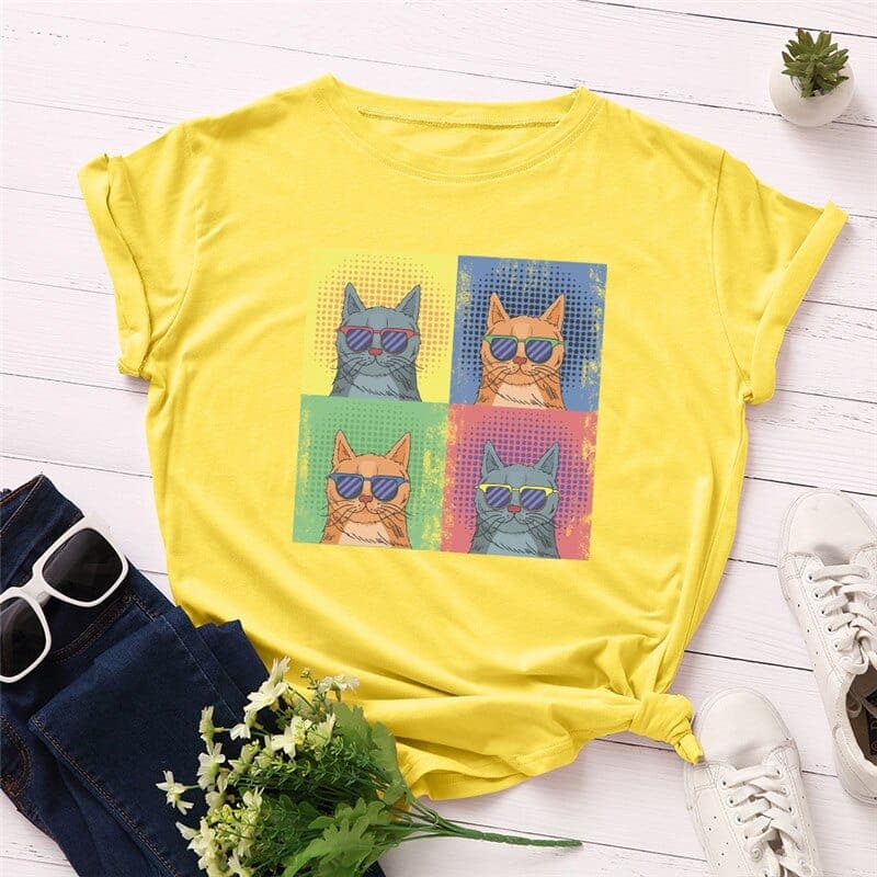 Graphic Kitten O Neck Tee Buddhatrends