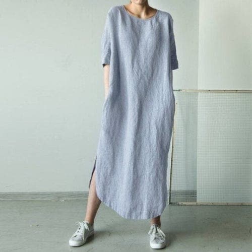 Alba Loose Cotton Linen Dress Buddhatrends