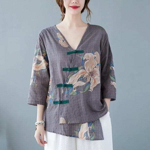 Floral Cotton Linen Oversized Blouse Buddhatrends