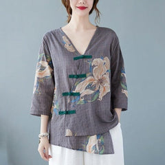 Floral Cotton Linen Oversized Blouse Buddhatrends