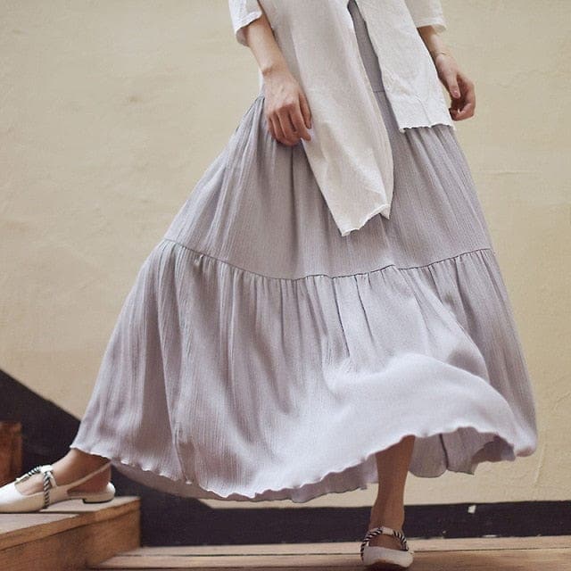 Flowy High Waist Cotton Linen Skirt Buddhatrends