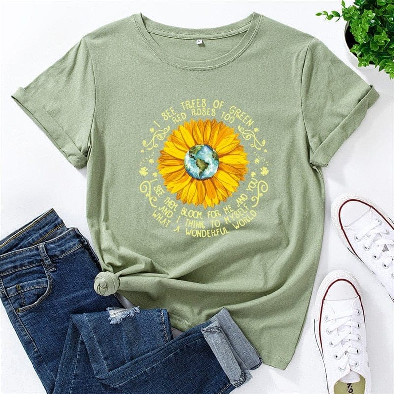 What a Wonderful World Quote Daisy T-Shirt Buddhatrends