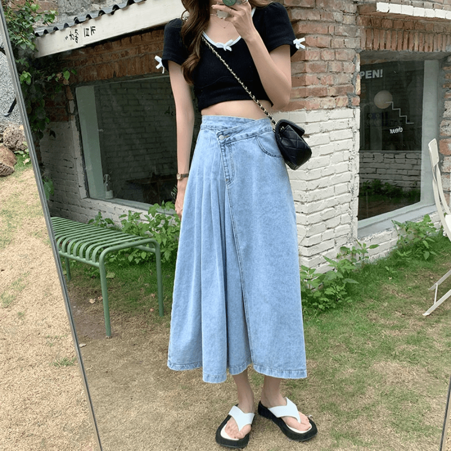 Hania Korean Style Asymmetrical Jeans Skirt Buddhatrends