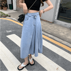 Hania Korean Style Asymmetrical Jeans Skirt Buddhatrends