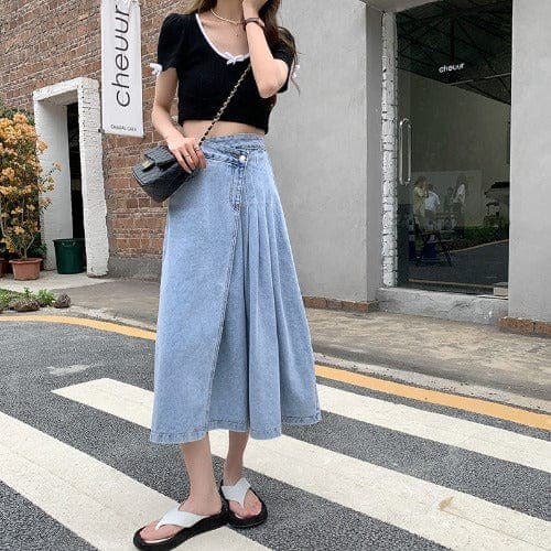 Hania Korean Style Asymmetrical Jeans Skirt Buddhatrends