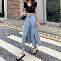 Hania Korean Style Asymmetrical Jeans Skirt Buddhatrends