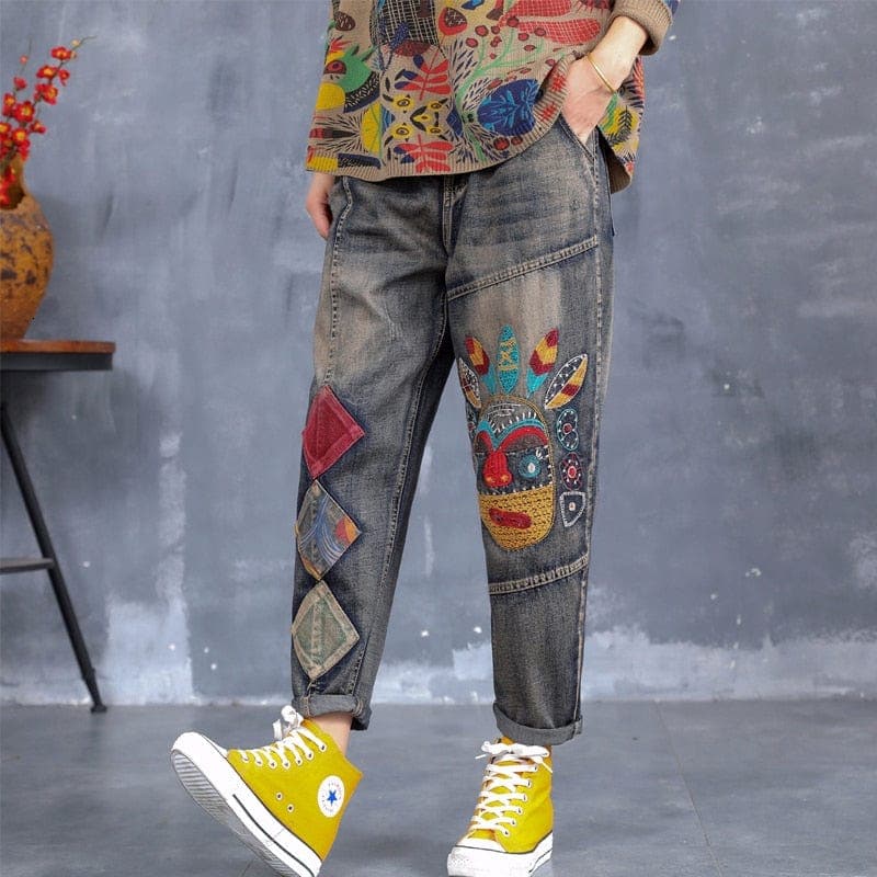 Rebels Geometric Embroidered Jeans Buddhatrends