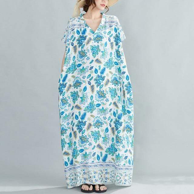 Blue Lotus Kaftan Dress Buddhatrends