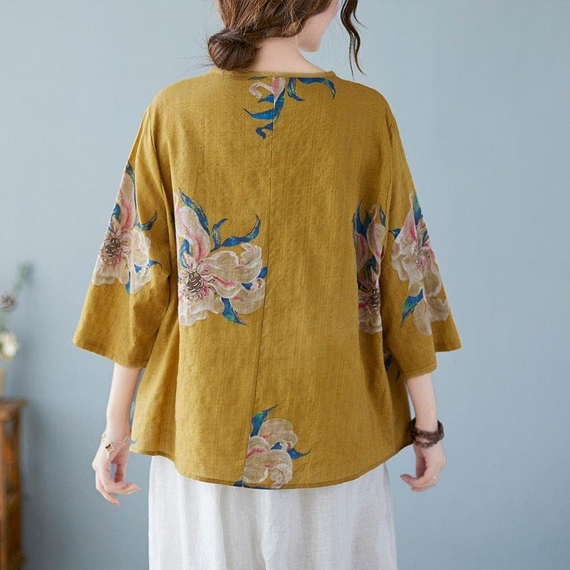 Floral Cotton Linen Oversized Blouse Buddhatrends