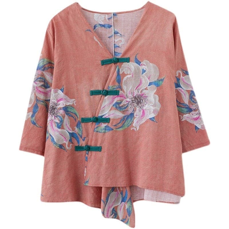 Floral Cotton Linen Oversized Blouse Buddhatrends