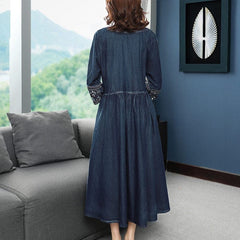 Lilianne 3\4 Sleeve Denim Midi Dress Buddhatrends