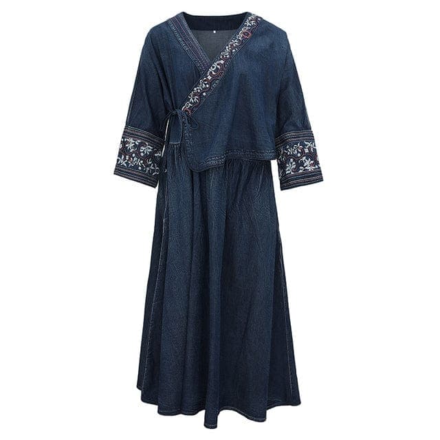 Lilianne 3\4 Sleeve Denim Midi Dress Buddhatrends