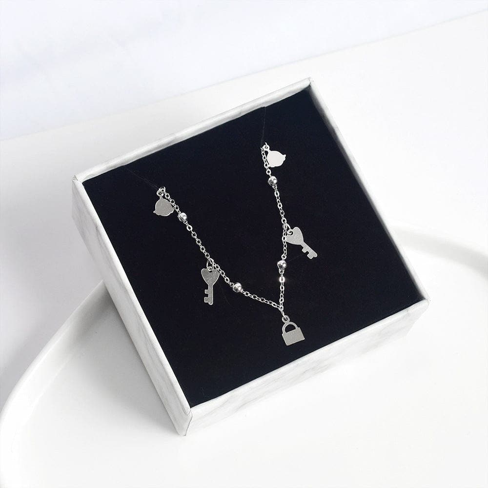 Lock Key 925 Sterling Silver Pendant Anklet Buddhatrends