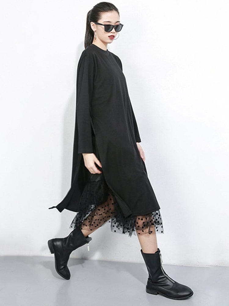 Long Sleeve Black Mesh Dress Buddhatrends