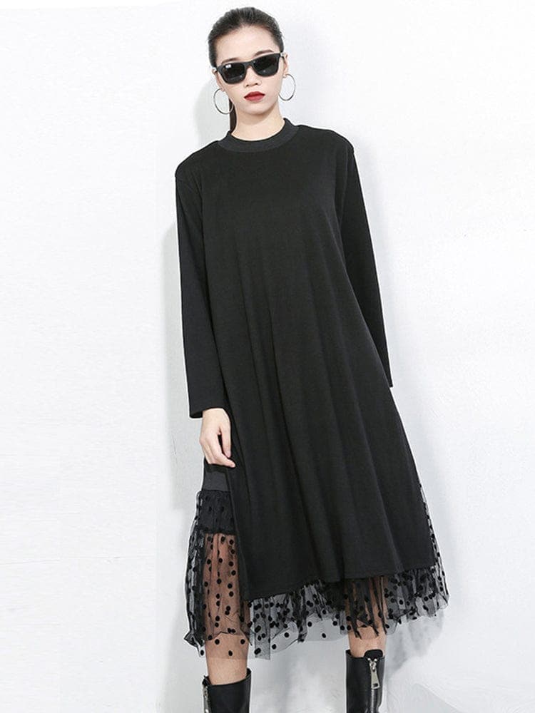 Long Sleeve Black Mesh Dress Buddhatrends