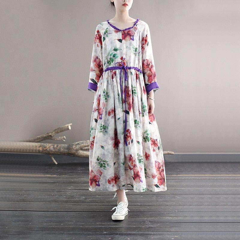 Blooming Floral Ramie Dress Buddhatrends