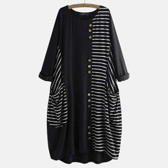 Anna O Neck Striped Midi Dress Buddhatrends