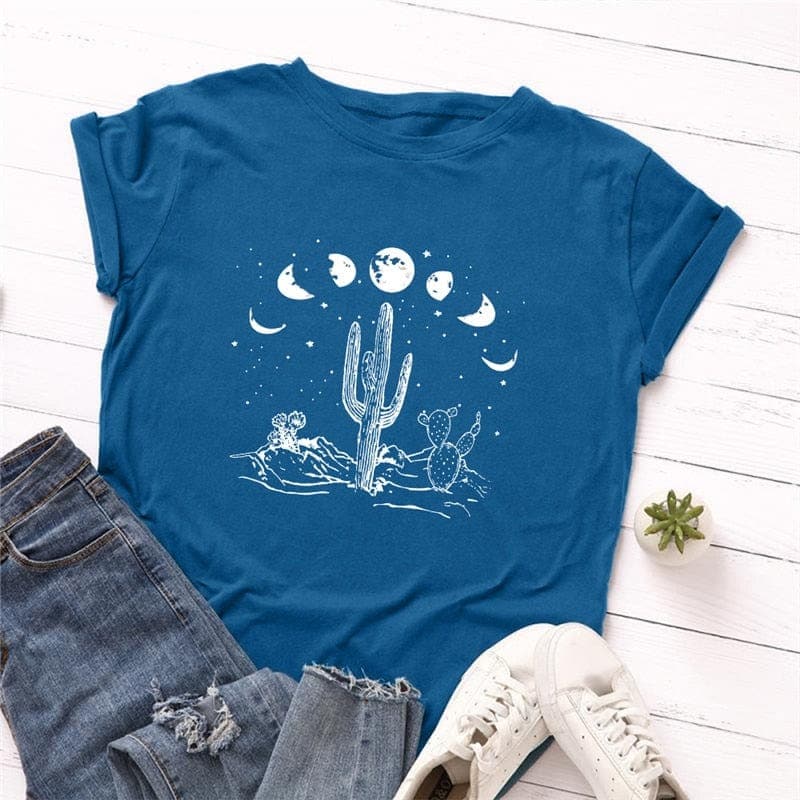 Moon Phases Loose Cotton T-Shirt Buddhatrends