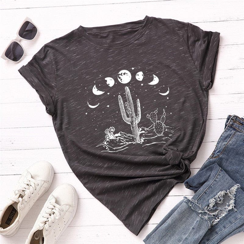 Moon Phases Loose Cotton T-Shirt Buddhatrends