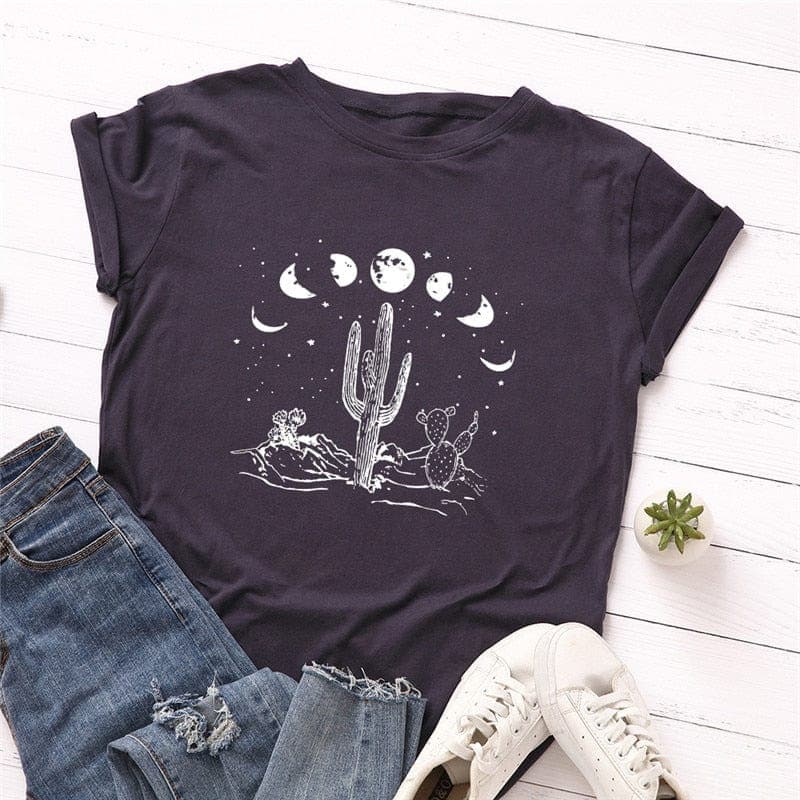 Moon Phases Loose Cotton T-Shirt Buddhatrends