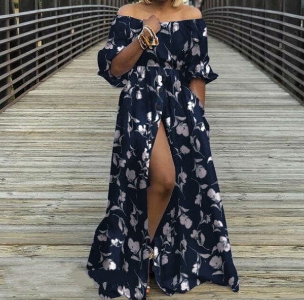 Off Shoulder High Split Maxi Dress Buddhatrends