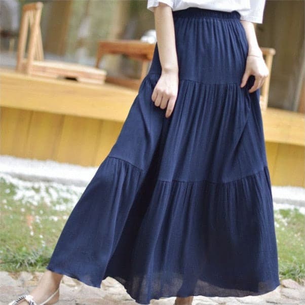 Flowy High Waist Cotton Linen Skirt Buddhatrends