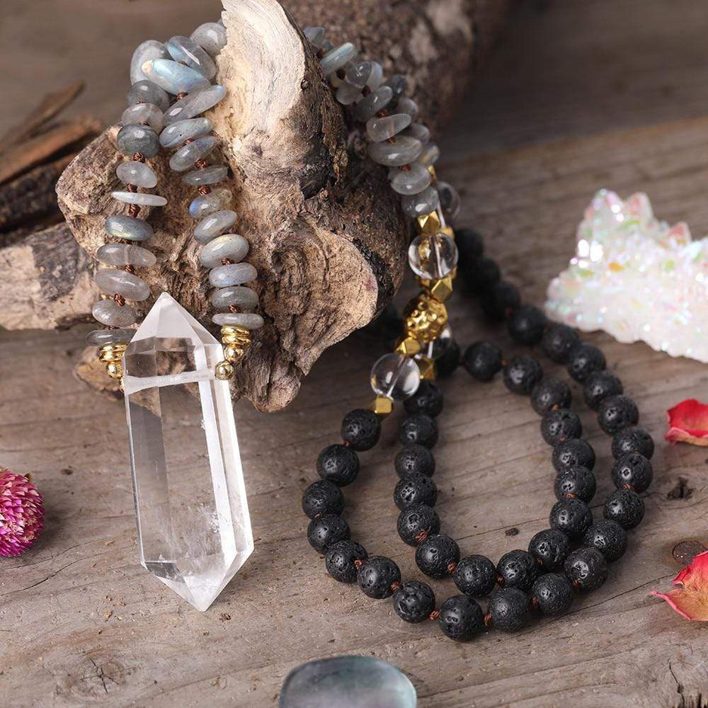 Double Terminated White Quartz & Labradorite Necklace Buddhatrends