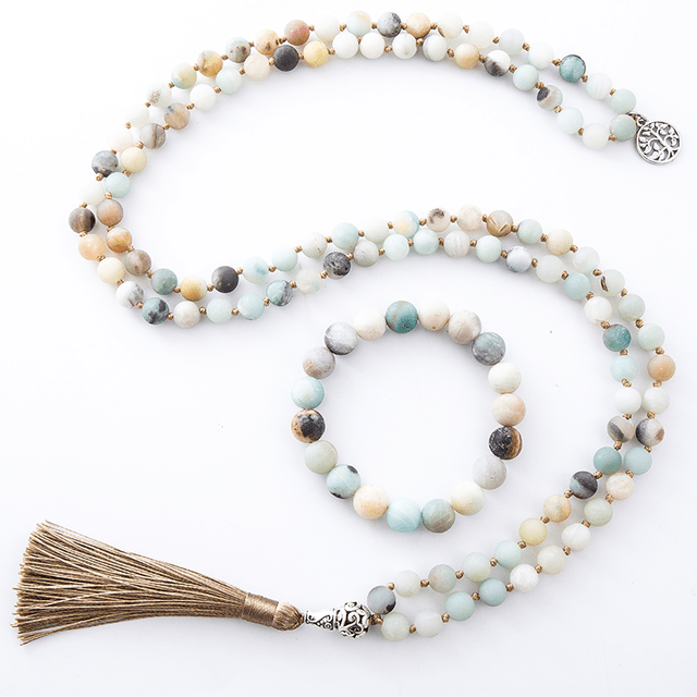 Matte Amazonite 108 Mala Beads Set Buddhatrends