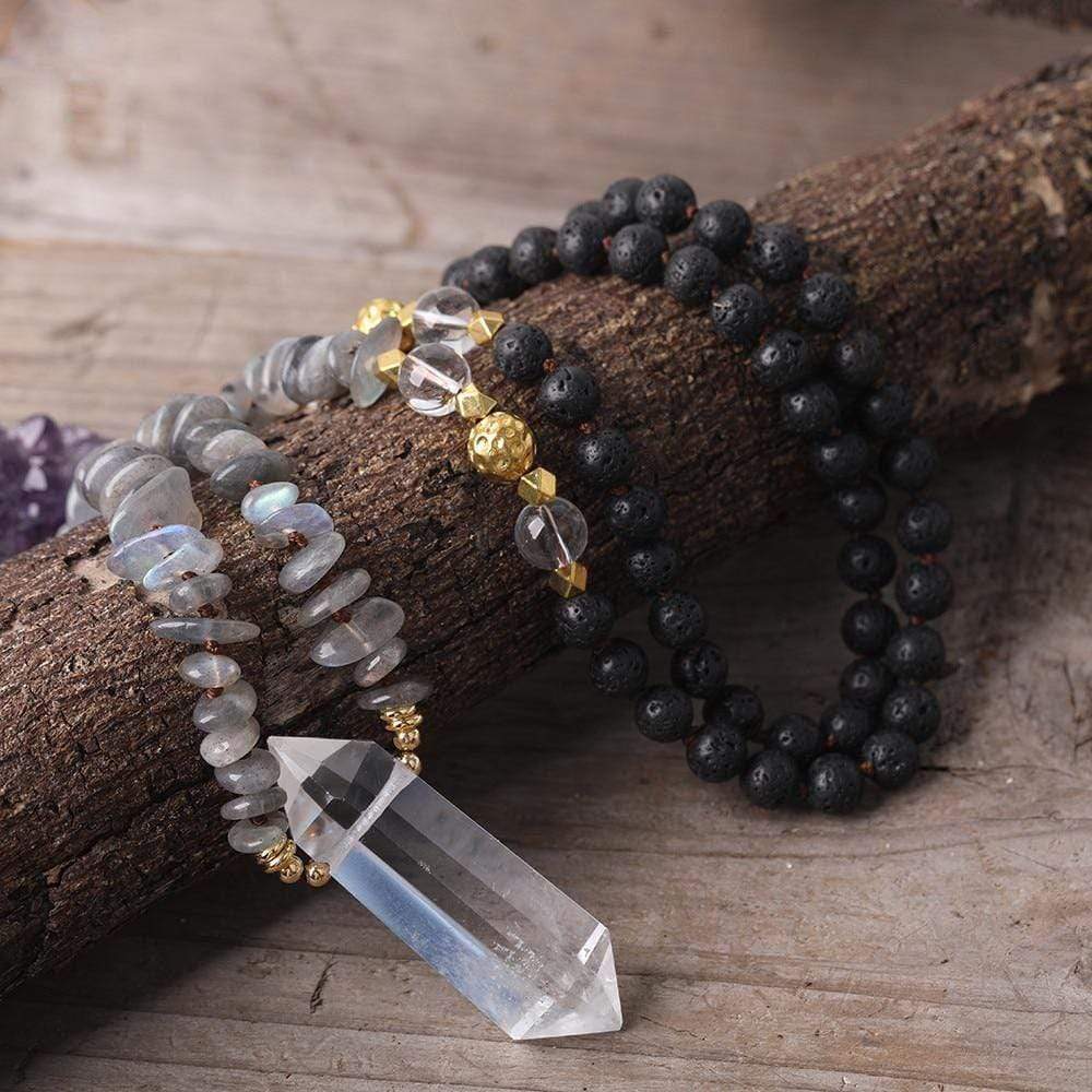 Double Terminated White Quartz & Labradorite Necklace Buddhatrends