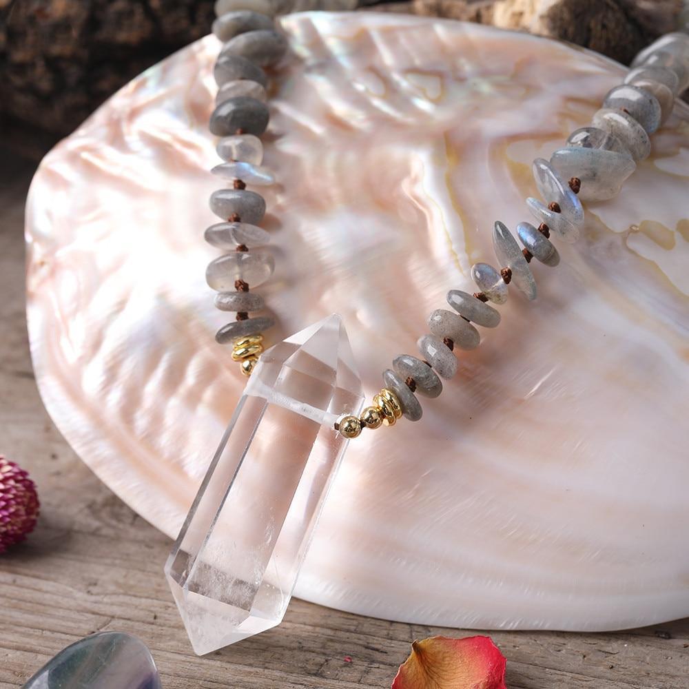 Double Terminated White Quartz & Labradorite Necklace Buddhatrends