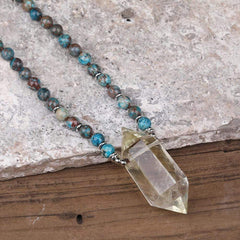 Double Terminated Yellow Smoky Quartz & Jasper Necklace Buddhatrends