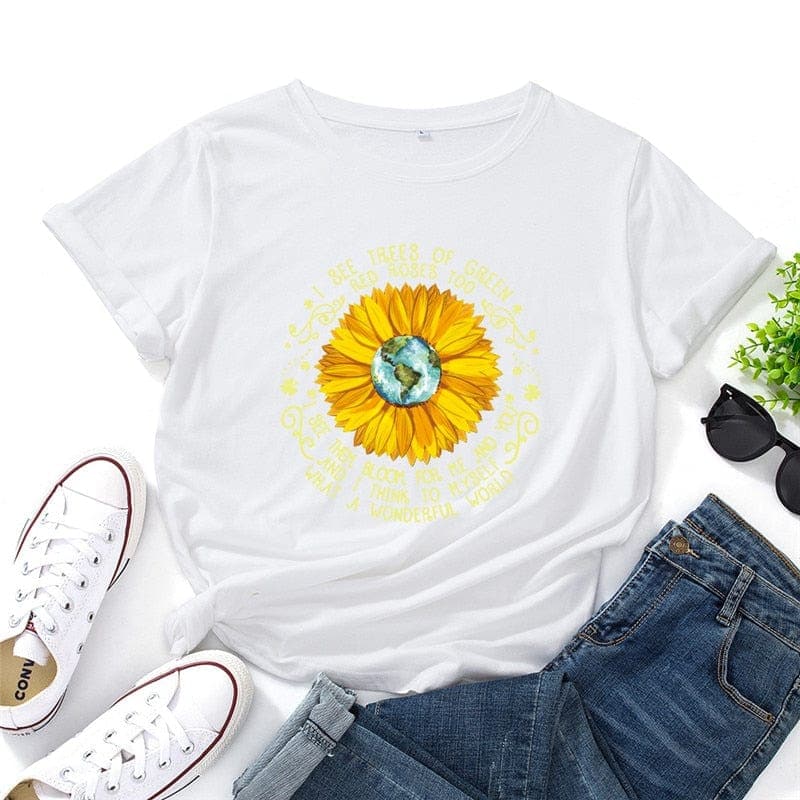 What a Wonderful World Quote Daisy T-Shirt Buddhatrends