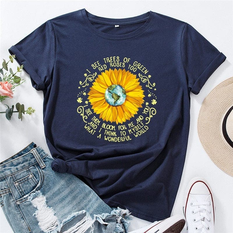 What a Wonderful World Quote Daisy T-Shirt Buddhatrends