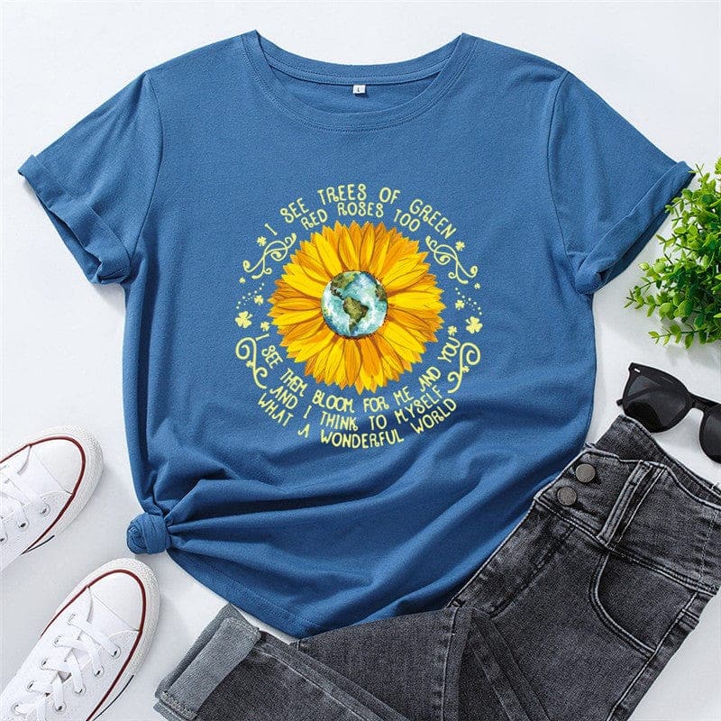 What a Wonderful World Quote Daisy T-Shirt Buddhatrends