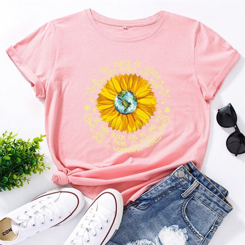 What a Wonderful World Quote Daisy T-Shirt Buddhatrends